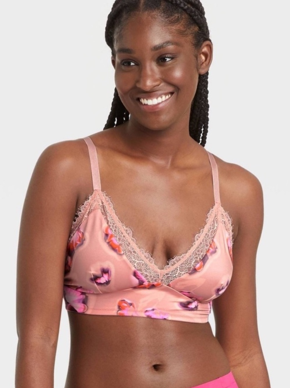 Auden‎ Floral Satin Unlined Bralette Women’s SZ XXL in Pink Multicolor